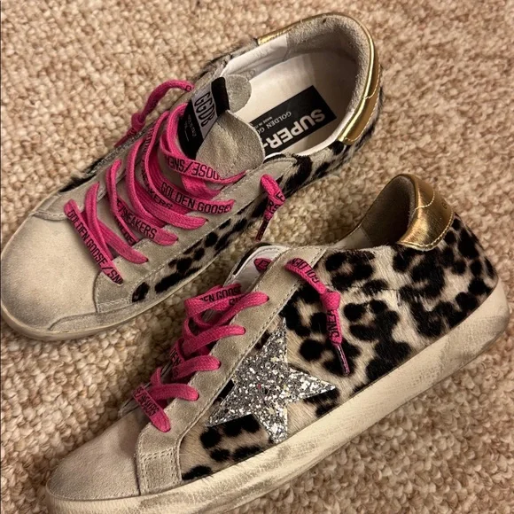 Golden Goose Womens Sneakers i Pink Laces and leopard with silver star